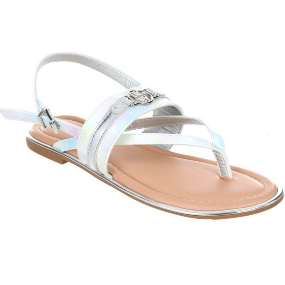 NEW! DKNY Stylish Girls Iridescent White Strappy Sandals – Size 4 NWOT - Picture 1 of 4